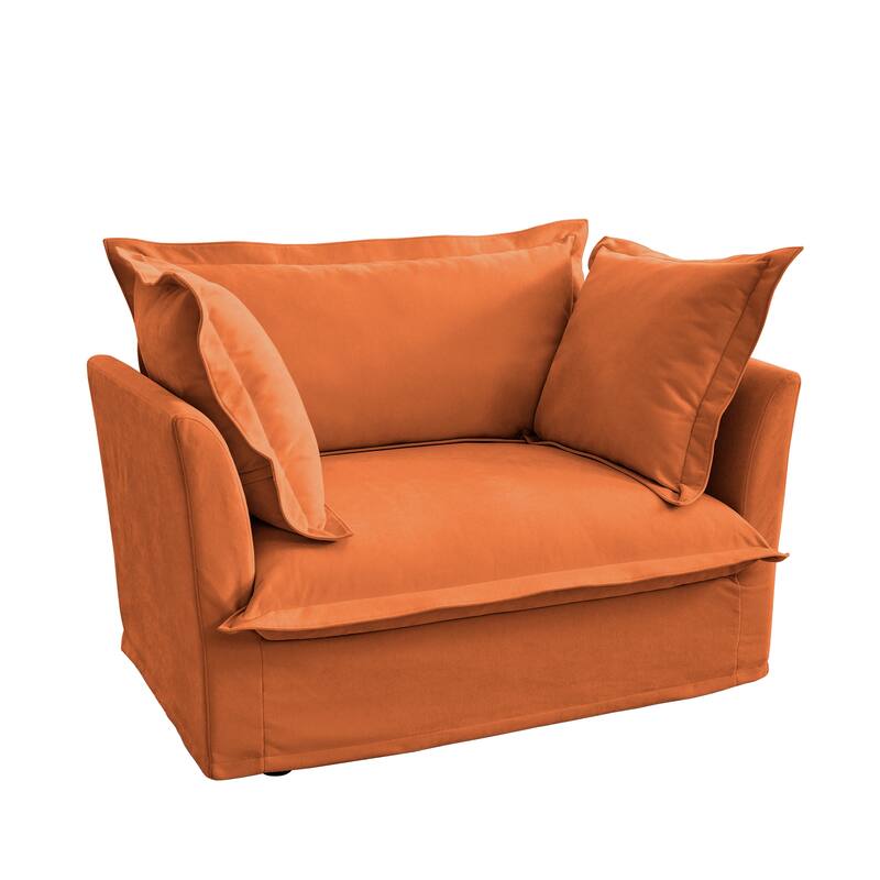 Slip-covered Armchair with Cushions and Pillows, Chenille, Orange