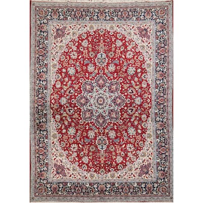 Red Mashad Turkish Area Rug Machine-Made Carpet - 9'8" x 12'9"