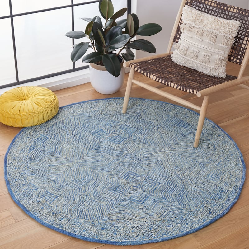 SAFAVIEH Handmade Micro-Loop Joshka Wool Rug - 5' Round - Blue