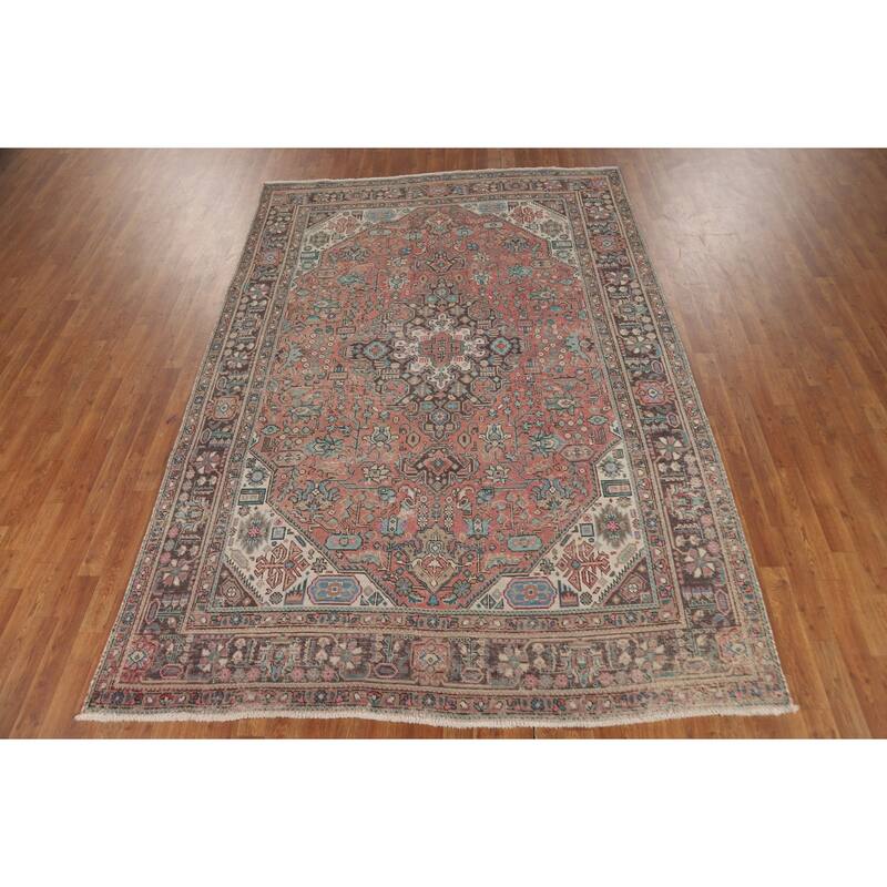 Pink Tabriz Persian Area Rug Hand-Knotted Wool Carpet - 6'8" x 9'9"