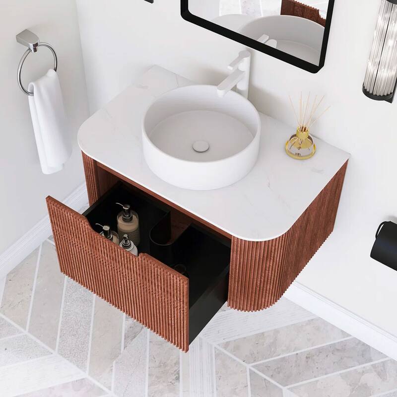 Wall-Mounted Bathroom Vanity with White Round Ceramic Sink