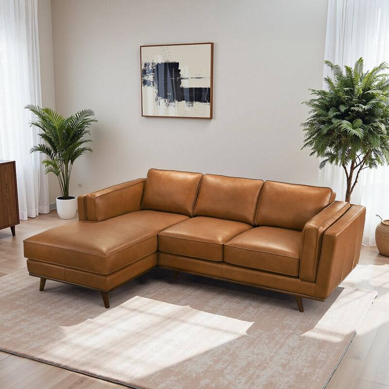 GDFStudio - Chase Genuine Leather 3-Seater 90.9" Left-Facing Sectional Sofa