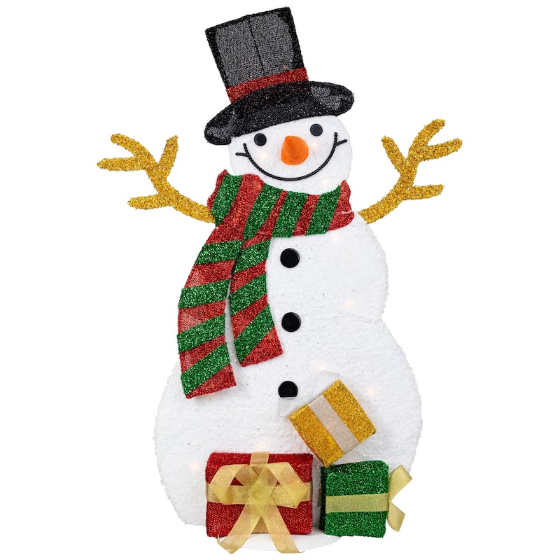 Lighted Smiling Snowman with Gifts Outdoor Christmas Decoration - 31" - Clear Lights - White