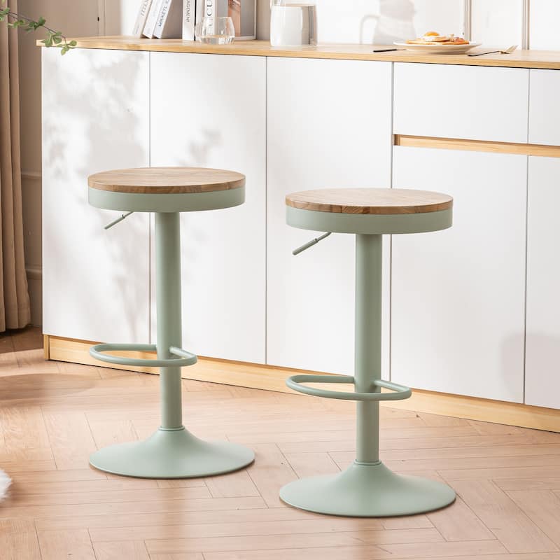 Adjustable Swivel Bar Chairs Backless Round Barstools Set of 2 - Mint Green