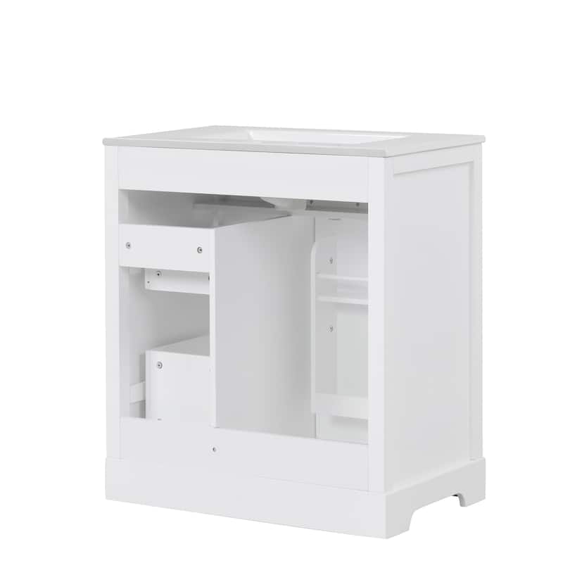 Vanity Cabinet for Bathroom with Sink Top, Door Rack and 2 Drawers