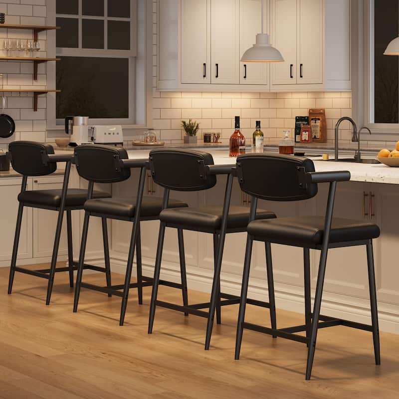 26" Counter Height Bar Stools Set of 2/4 with Arms, 2PCS/4PCS Modern Bar Stools Set with Back & Upholstered Wider Seat - Black - 4Pcs