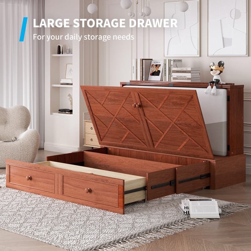 Mixoy Murphy Bed Chest with Mattress and Storage