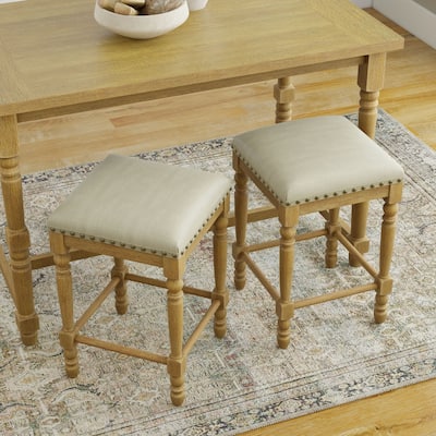 Deluxe Upholstered Barstools - 26" - Set of 2 - Brown and Beige