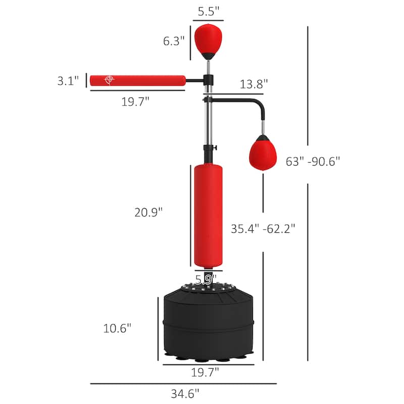 Soozier 4-in-1 Punching Bag for Adults, Boxing Training Equipment with 360° Relax Bar, Adjustable Height, Red