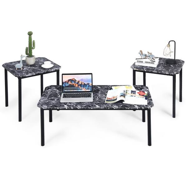 Shop Costway 3 Pcs Modern Faux Marble Coffee End Table Set W
