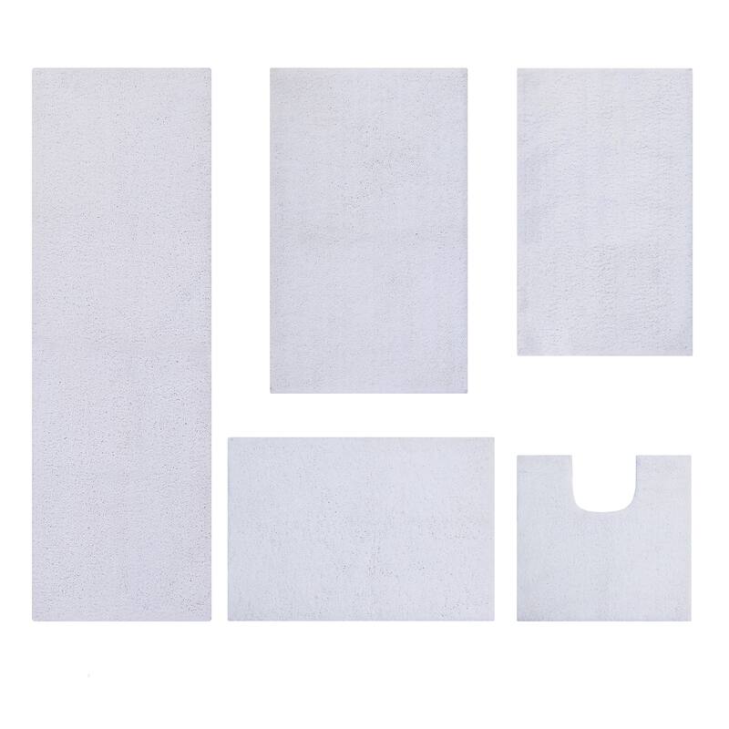 Better Trends Bath Rug 100% Micro Polyester Tufted Anti-Skid Latex Backing Bathroom Rugs for Shower, Sink Bath Mats Micro Plush - 5 PC Set 17"x24"|20"x20"|21"x34"|24"x40"|20"x60" - White