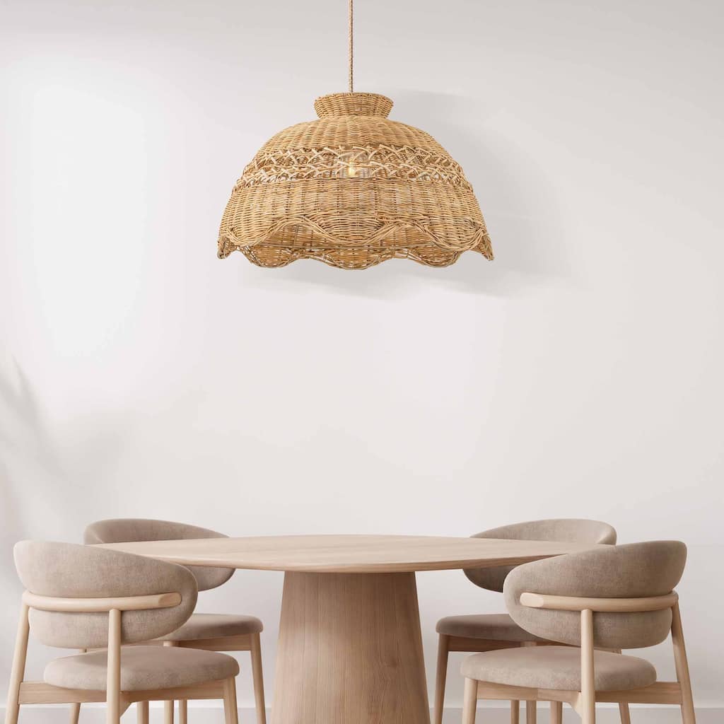Le Perle Rattan Pendant Light Natural Dome 1-Light Handwoven Ceiling Light For Modern, Transitional, Farmhouse, Boho Room Decor