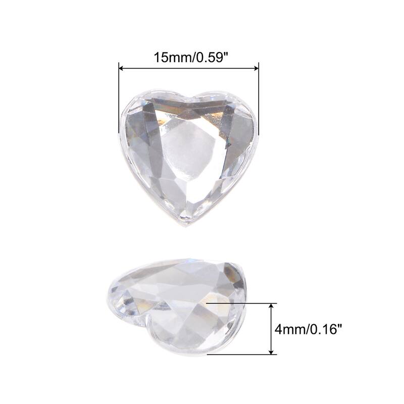 40 Pcs Acrylic Heart Rhinestone 15mm Flat Back Plastic Gems - Transparent White