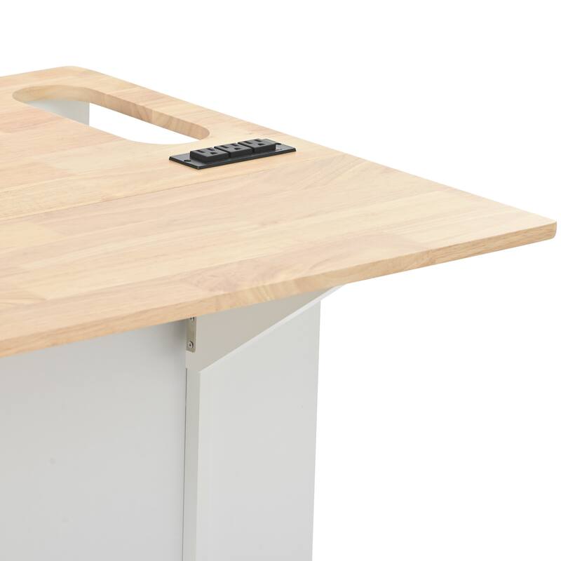 39.80'' Rubber wood Kitchen Island with Power Outlet, Drop Leaf, Adjustable Shelf and 2 Drawers - 39.8'' x 29.33'' x 33.7''