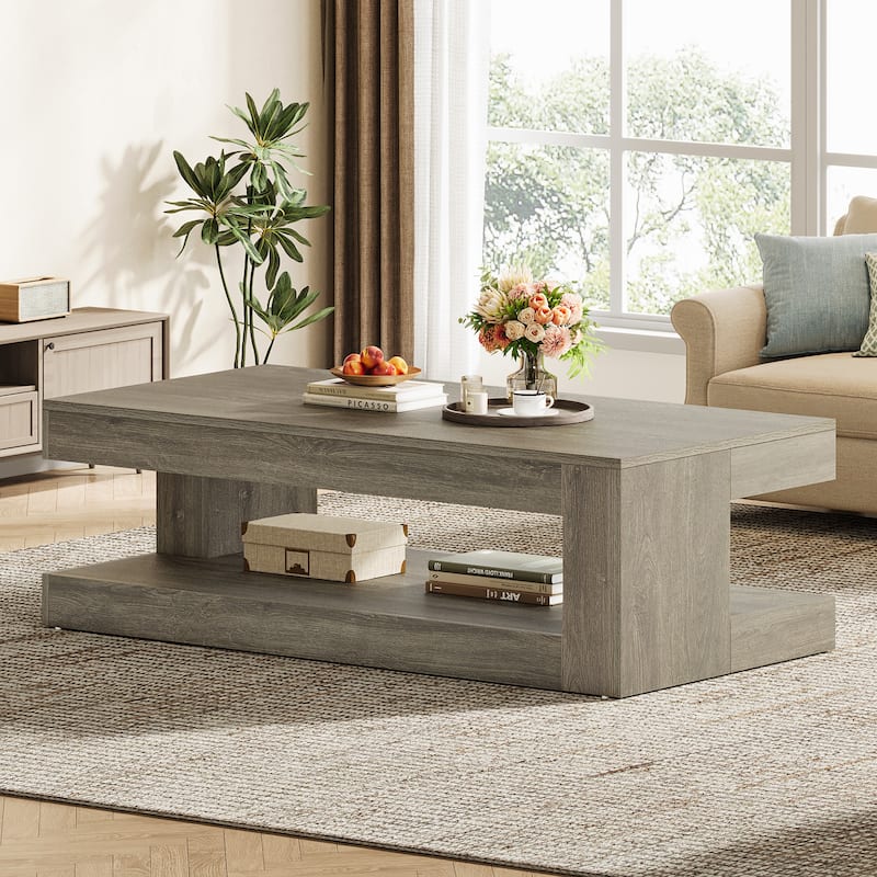 47-Inch Rectangular Coffee Table with Storage for Living Room, Grey - 23.62" D x 47.24" W x 19.69" H