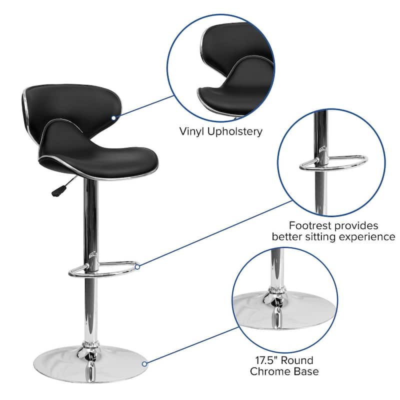 Contemporary Cozy Mid-back Vinyl Height-adjustable Chrome Barstool - 16"W x 17.5"D x 34.5" - 43"H