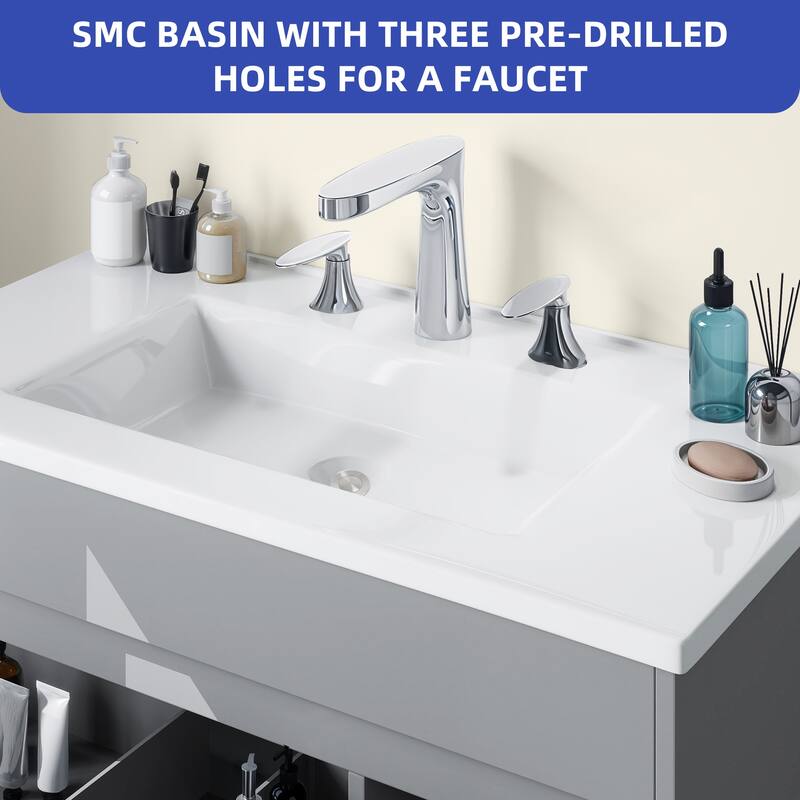 Moasis 37"/24"/16" Wide Bathroom Vanity with Top Mount Sink and Soft Close Door Modern Gray Design