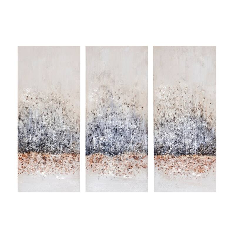 Roomfitters 3-Piece Hand Embellished Abstract Canvas Wall Art Set, Blush and Gray Textured Triptych