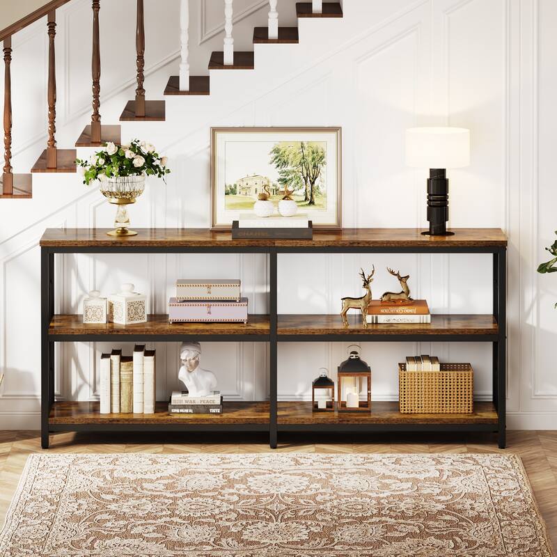 3-Tier Console Table , 70.9-in Industrial Sofa Table, Long Foyer Table Entryway Table