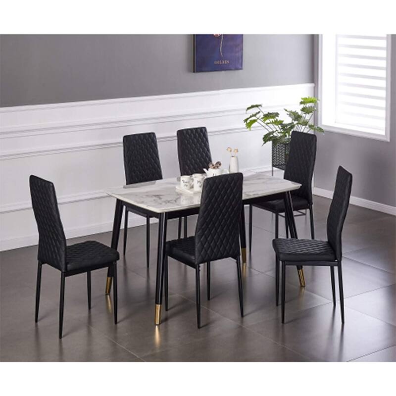 Modern Dining Chairs Set of 6 with PU Leather Seat and Metal Legs Accent Kitchen Side Chairs for Restaurant and Living Room