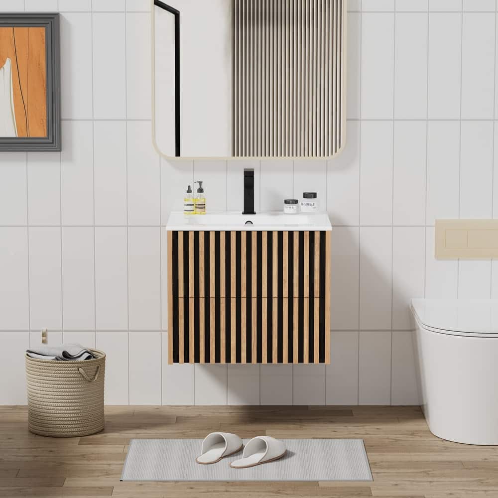 Bathroom Wall Mounted Vanity Set Mid-Century with Ceramic Sink