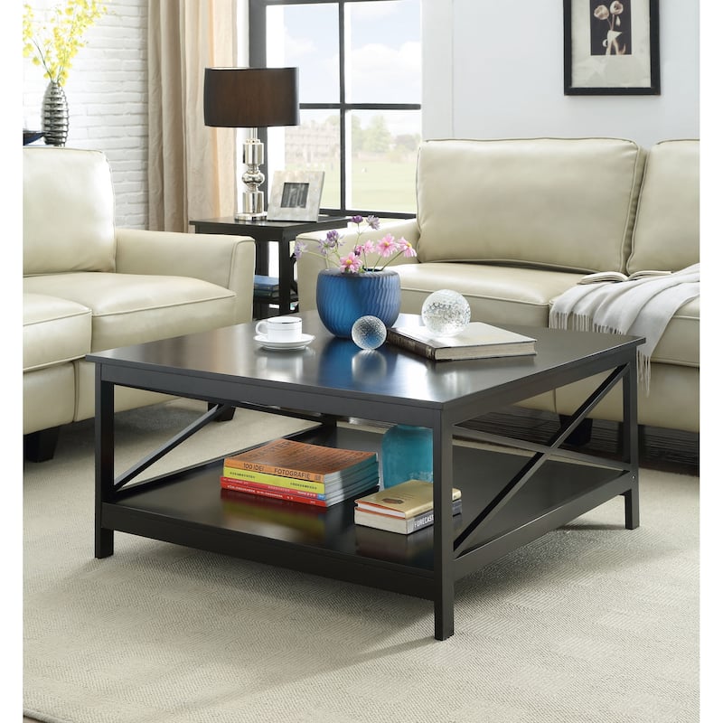 Convenience Concepts Oxford 36" Square Coffee Table with Shelf - Black