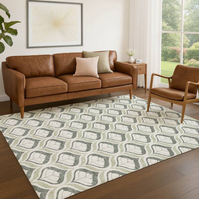 Machine Washable Indoor/ Outdoor Modern Trellis Chantille Rug
