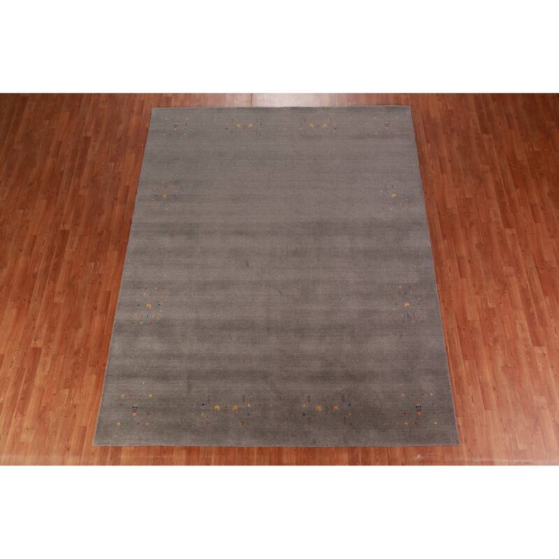 Grey Gabbeh Area Rug Hand-Knotted Wool Carpet - 7'9" x 9'11"