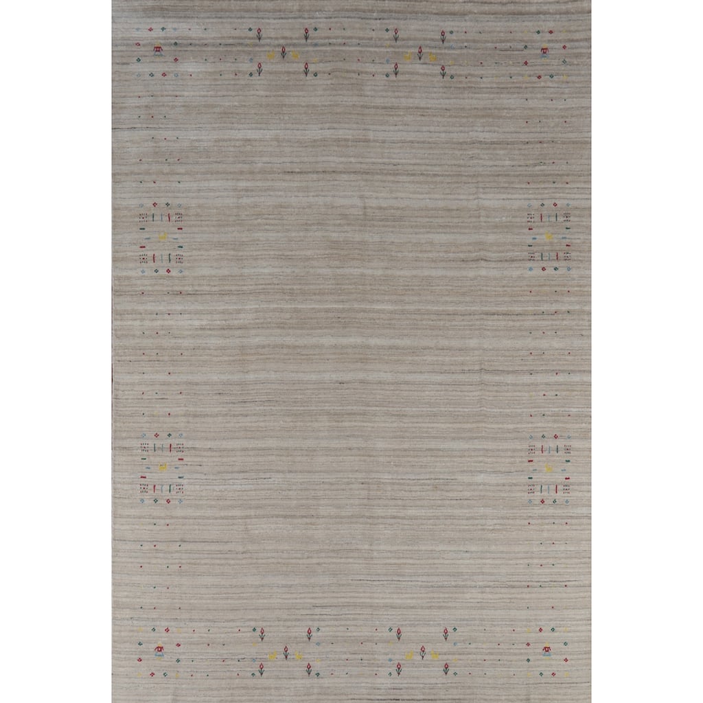 Hand Knotted Oriental 100% Wool Carpet Tribal Animal Pictorial Beige & Ivories Gabbeh Area Rug - 9' 11'' X 7' 9''