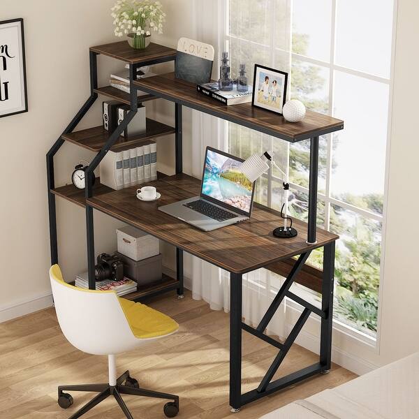 Computer Desk With 4 Tier Storage Shelves Worksaton Computer Desk With 4 Tier Storage