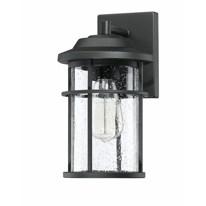 Modern Black Outdoor Wall Lantern with Seeded Glass