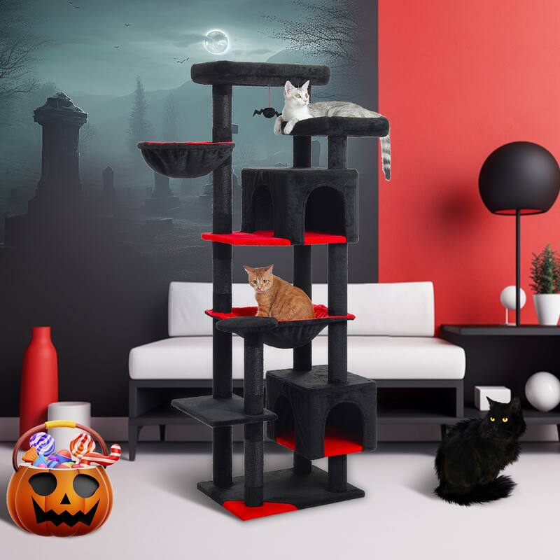 69" Tall Cat Tree Tower for Indoor Large Cats with Super Large Hammock, Scratching Posts, Condo House and Large Top Perch