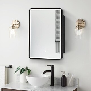 Surface mount medicine cabinet with mirror shop and lights