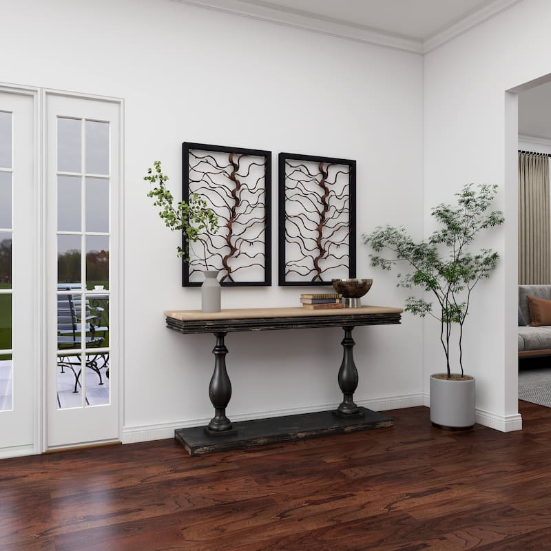 Wood Tree Branch Home Wall Decor with Black Frame - Brown - Roche River Decor