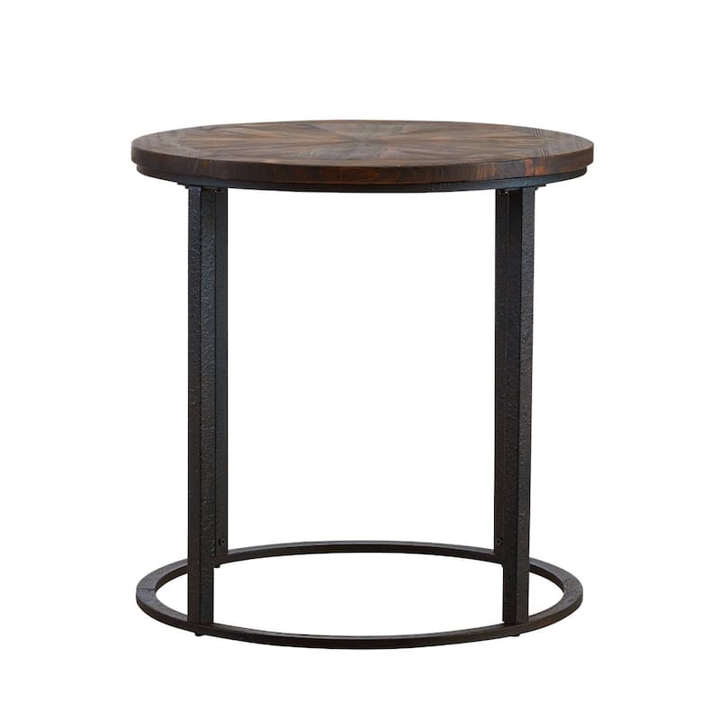 24" Round End Table with Natural Wood and Iron Frame for Living Room - 24” x 24” x 24”