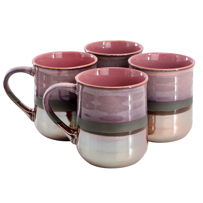 Gibson Home Copper Tonal 4 Piece Stoneware Cup Microwave Safe Set with Glaze Finish - 18 Ounce