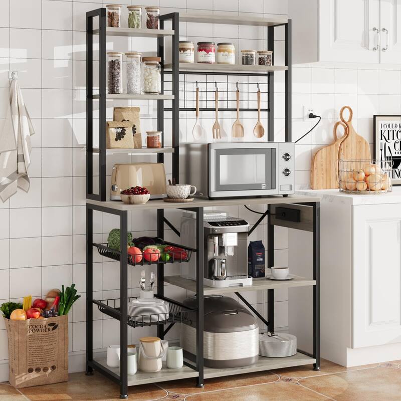 Bakers Rack with Power Outlet - Grey
