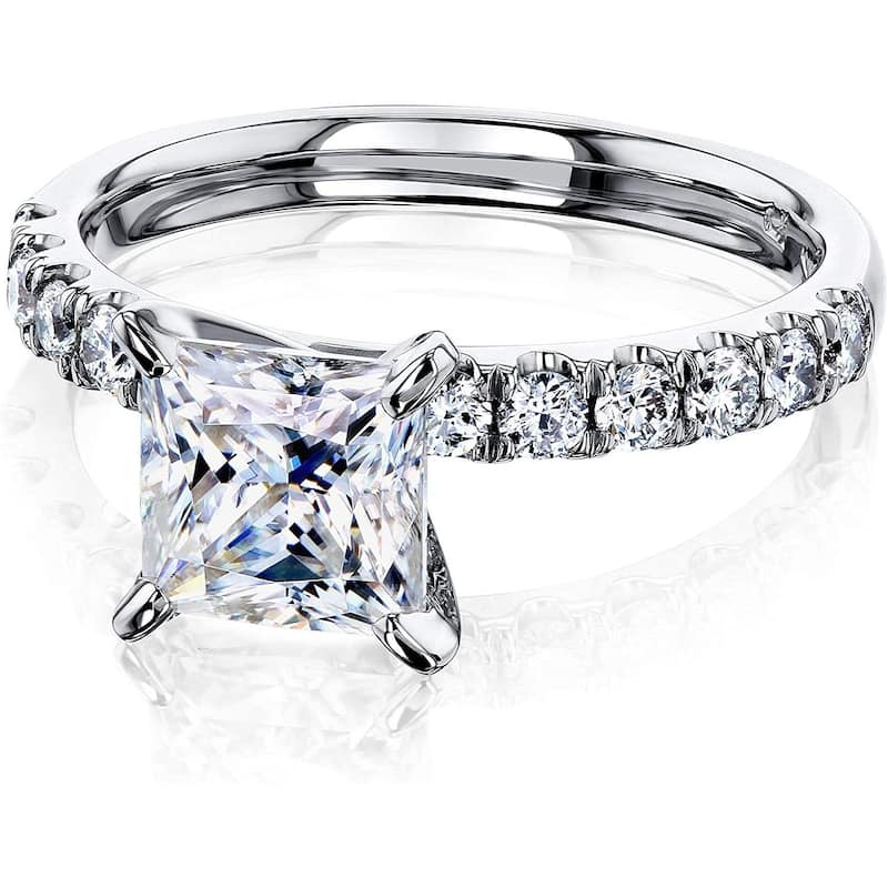 Annello by Kobelli 14K Gold 1.5ct Princess Moissanite Comfort Fit French Pave (HI/VS, GH/I)