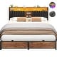 preview thumbnail 65 of 67, Upholstered Bed Frame with Storage Shelving, Platform Beds with Charge Station and LED Lights