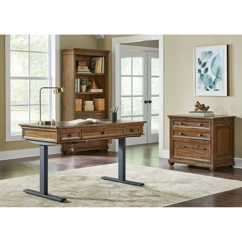 Traditional Wood Electronic Sit/Stand Desk, Standing Desk, Adjustable Desk, Brown