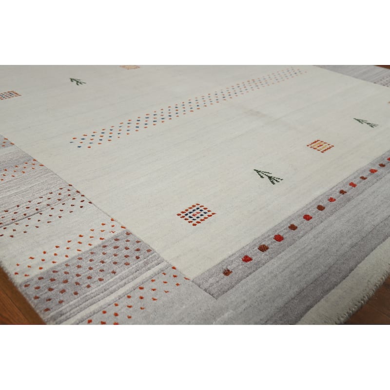 Gabbeh Indian Area Rug Handmade Beige Wool Carpet - 5'4" x 7'7" - Ivory/Beige - 5'4" x 7'7"