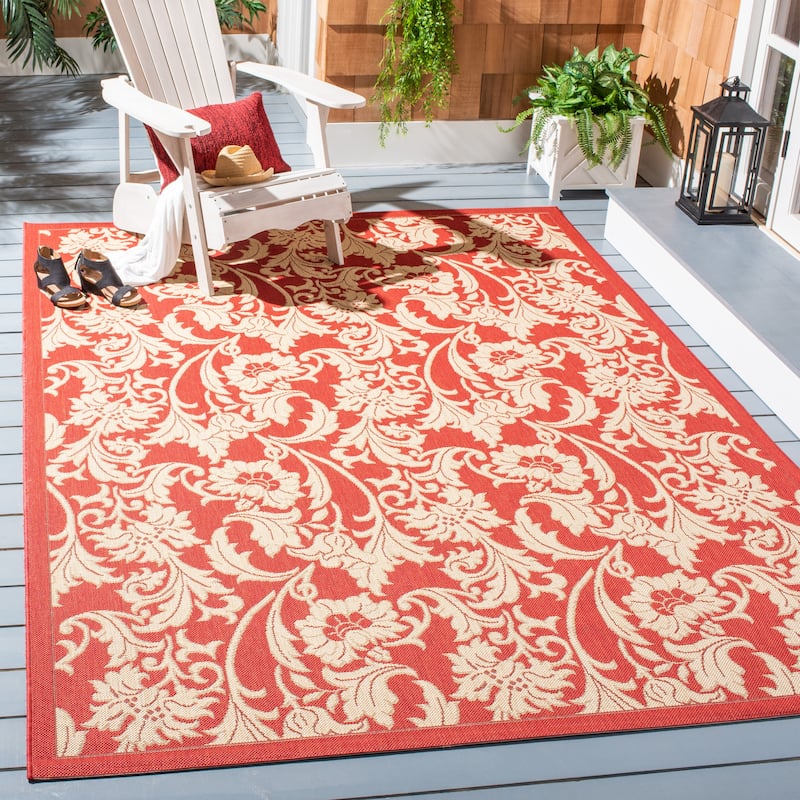 SAFAVIEH Courtyard Nedda Indoor/ Outdoor Waterproof Patio Backyard Rug - 6'7" x 9'6" - Red/Creme