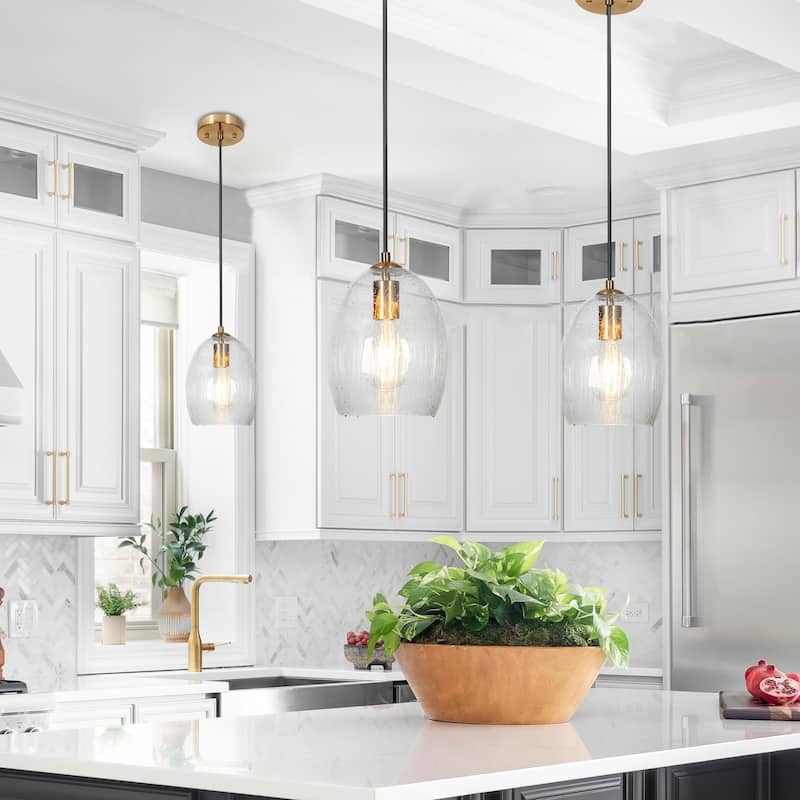 Yarge Modern Mini Pendant Brass Gold Light Abstract Raindrop Glass Dimmable Kitchen Island Lighting - D7" x H10"
