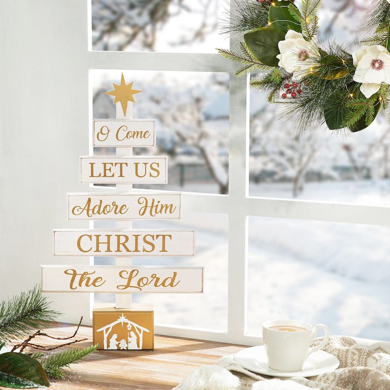 Glitzhome Wooden Christmas Nativity Wall Sign Table Tree Decor