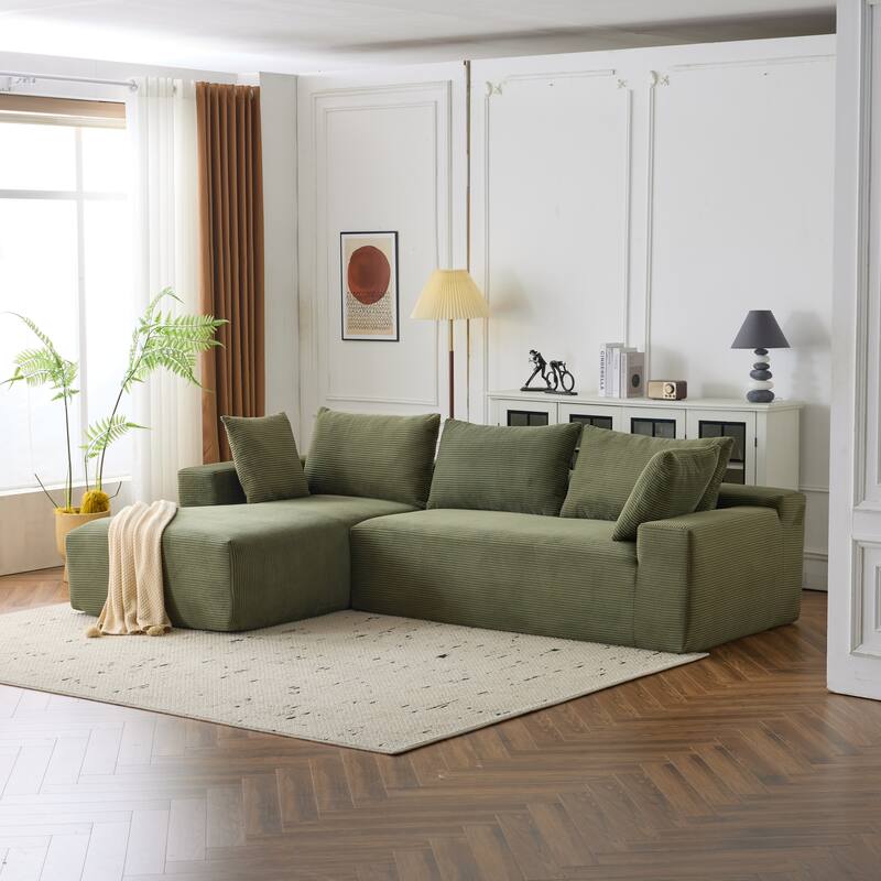 Floor Sleeper Sofa Cloud Upholstered Sectional Sofa L-shape Recliner Couch with Chaise Lounge and Pillows for Living Room