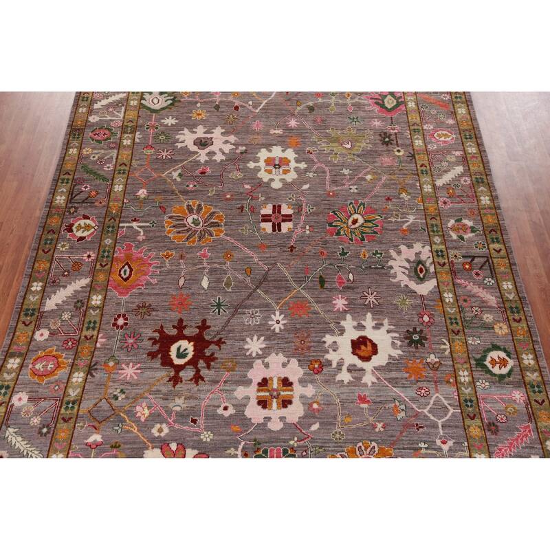 Hand Knotted Oriental 100% Wool Carpet Transitional All-Over Brown Oushak Area Rug - 12' 4'' X 9' 0''