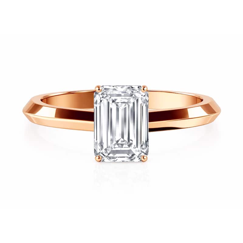 Auriya 14K Gold Knife Edge Lab Grown Emerald-cut Diamond Engagement Ring 1.00 - 5.00ct. tw. (F-G, VS) - 5.00 carats - 7 - Rose