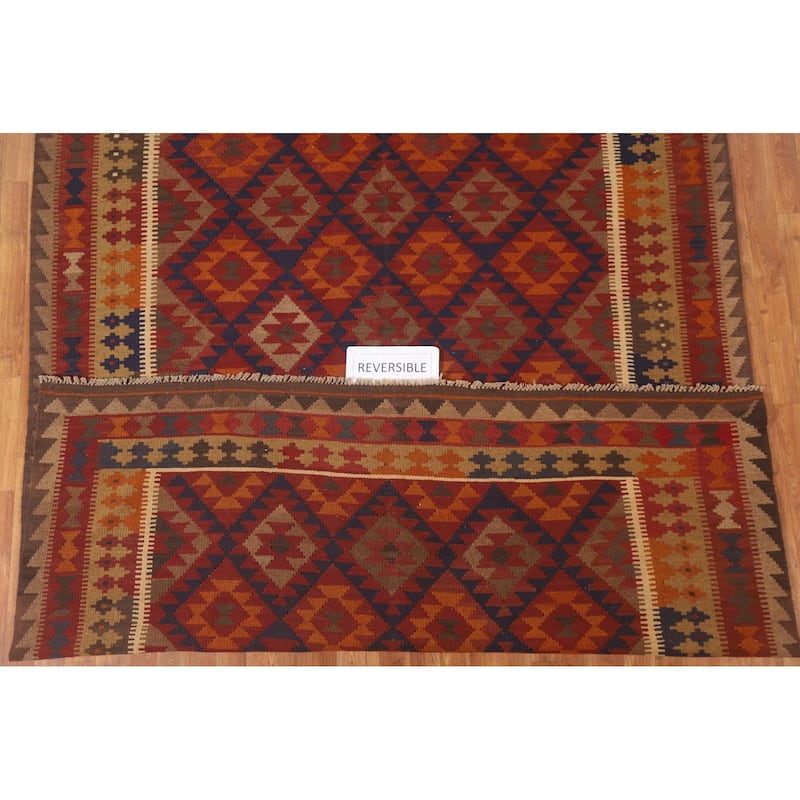 Multi-Color Kilim Oriental Area Rug Hand-woven Reversible Wool Carpet - 7'0" x 9'7"