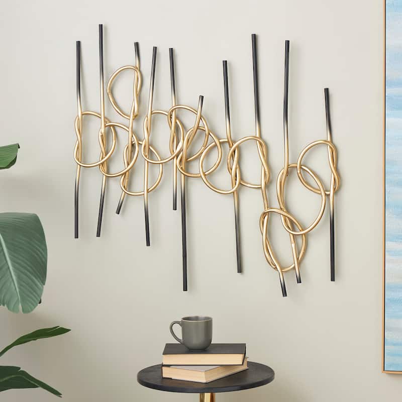 Metal Geometric Knotted Ombre Wall Decor with Black Ends - Gold - Roche River Decor
