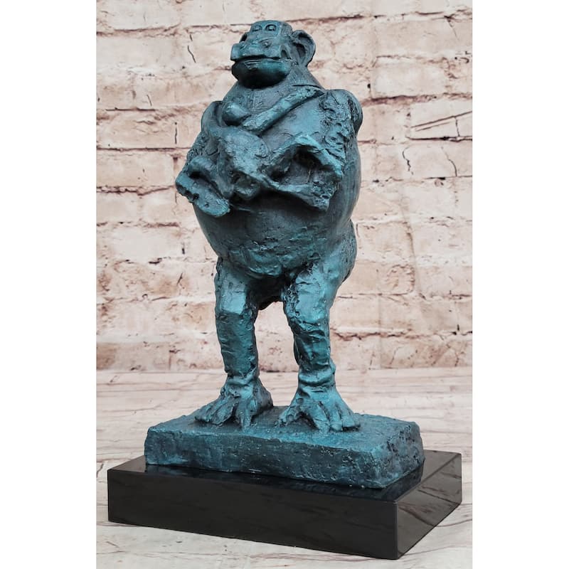 Hand Made Picasso Baboon Monkey Animal Holding Her Baby Genuine Bronze Statue